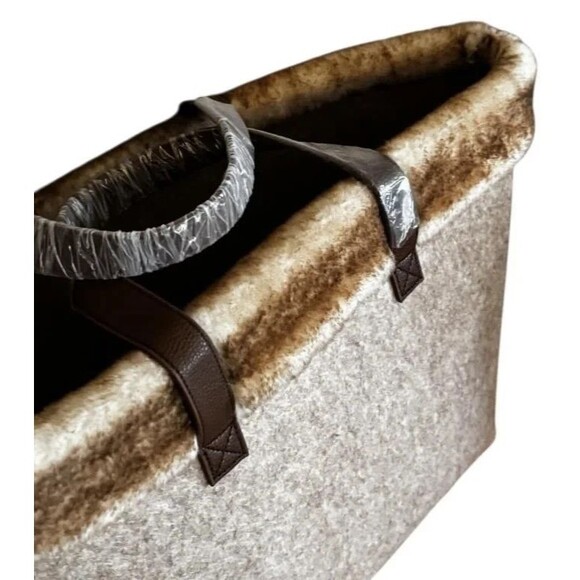 Barnes & Noble Brown Cream Tote Bag Faux Fur Trim Felt Carrier Thick Strong Gift - Picture 9 of 9